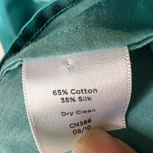 Talbots Top Womens Size 14W Dark Teal Ruffle Silk Blend Button Down Blouse - Picture 15 of 16